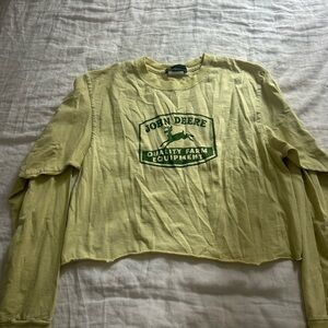 John Deere Light Yellow Long Sleeve Cropped Tee with Green Logo